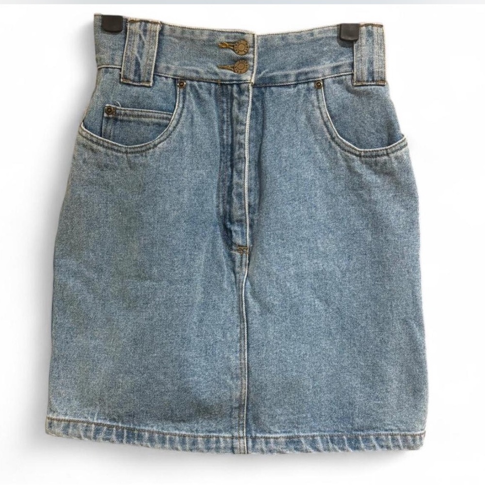 Y2K Anchor Blue High Waisted Denim Mini Skirt with Button Accents